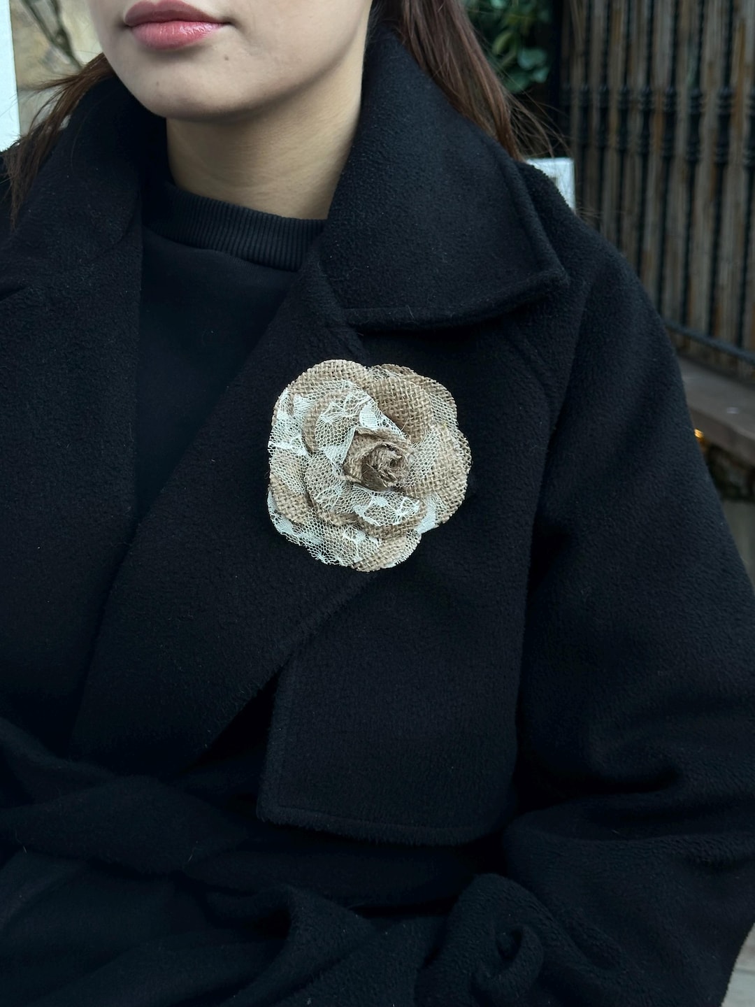 Floral Rustic Pin Handmade Burlap Rose Brooch, Rustic Wedding Corsage, Unique Floral ...