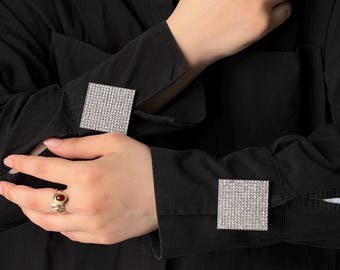 Rhinestone Button Covers, Crystal Cuff Accessories for Blazers & Shirts, Statement Fashion Button Jewelry Set Crystal Bling Cuff Buttons