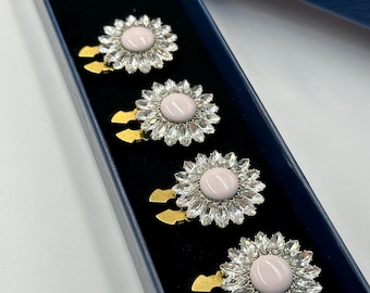 Crystal Flower Clip-On Buttons – Elegant Rhinestone Shirt Button Set for Women, Removable Decorative Blouse & Dress Accent