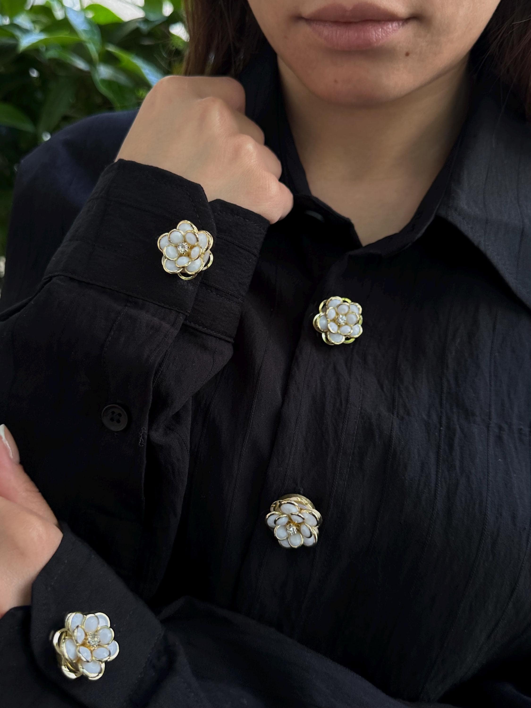White Pearl Shirt Button Covers (Set of 2-10), Gold Clip-On Shirt Accessory, Faux Cufflinks for Wedding & Formal Wear