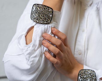 Luxury Rhinestone Shirt Buttons , Clip-on Button Cufflinks , Button Cover Cufflinks , Statement Crystal Button Covers for Blazers