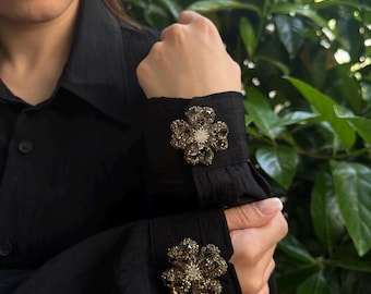 Statement Button Cufflinks for Shirts , Luxury Snap-On Crystal Shirt Buttons , Elegant Non-Sew Cuff Accent for Women’s Blazer & Dress Shirts