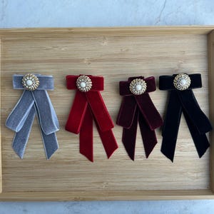 Elegant Velvet Bow Brooch with Pearl Center – Handmade Statement Pin for Coats, Dresses & Special Occasions