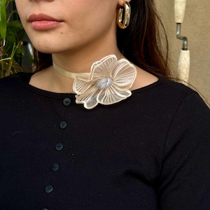 Handmade Satin Rose Flower Choker Necklace – Rhistone Flower Choker Necklace-Romantic Boho Jewelry for Women- Bridesmaid Gift