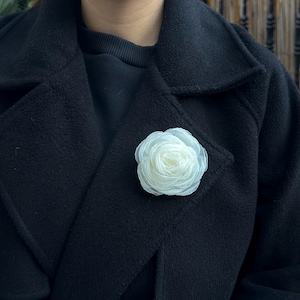 Handmade Organza Floral Pin, Elegant Oversized Floral Pin, Organza Lapel Corsage, Statement Jacket Accessory, Wedding Outfit Decoration
