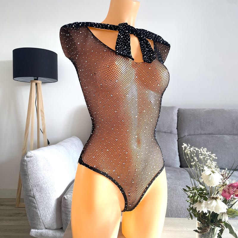 Soild Color Fishnet Mesh Bodysuit main image 1