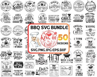 BBQ SVG Bundle: 50 grilling designs for aprons, bars, and more. Versatile and humorous. Includes DXF for laser cutting.