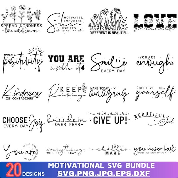 Motivational Quotes SVG Bundle: Positive Affirmations (Digital Download)