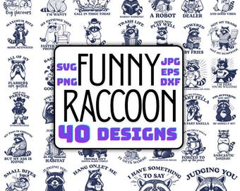 Paquete de frases divertidas de mapaches en formato SVG: Frases sarcásticas para Cricut y sublimación. Descarga instantánea.
