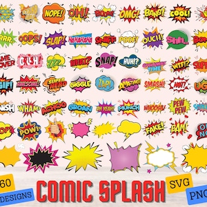 Comic action bubbles SVG bundle: cartoon style, birthday, and comic book clipart, Instant Download