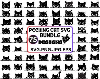 Peeking Cat SVG Bundle – 75 Feline Designs (svg, png, jpg, eps)