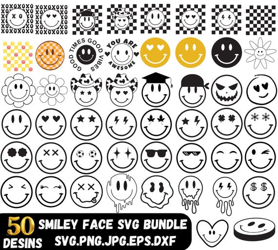 Smiley Face SVG Bundle: Groovy, Drippy, Emoji, Happy Face - Hoodie Design, Instant Download