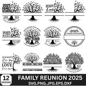 Projetos SVG e PNG de árvore genealógica para reunião familiar de 2025: Árvore genealógica de raízes profundas para camisetas e Cricut, download instantâneo