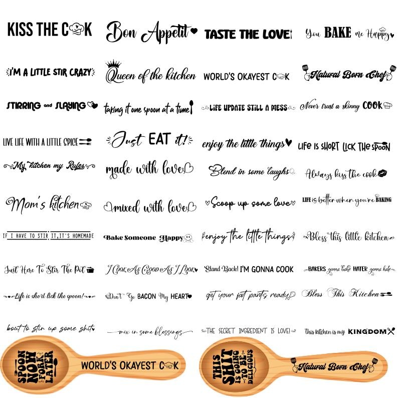 Puede incluir: Una cuchara de madera con un dise&ntilde;o en blanco y negro que dice "Spoon Now Fork Later" en un lado y "World's Okayest Cook" en el otro. La cuchara tambi&eacute;n tiene un dise&ntilde;o en blanco y negro que dice "This Shit Is Going To Be Delicious" en un lado y "Natural Born Chef" en el otro. La cuchara es un utensilio de cocina.