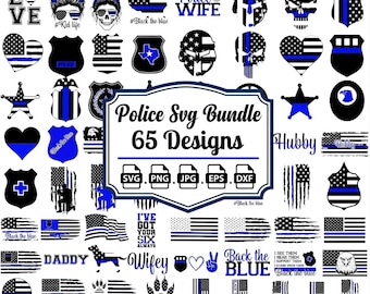 Police SVG Bundle: 65 Thin Blue Line Designs (svg, png, eps, dxf)