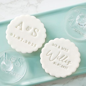 Mr & Mrs Name Datum Fondant Stempel - Hochzeitskeks Keks Prägeform - Kuchenglasur Cupcake Schablone - Tonwerkzeug