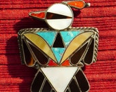 Zuni Sterling Silver Turquoise Multi-Stone Inlay Thunderbird Pin