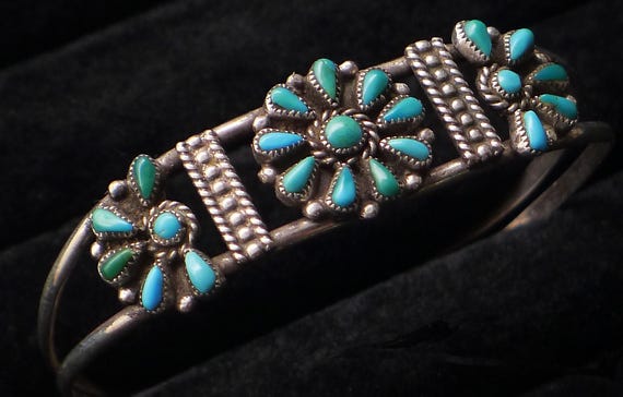 Manchette argent et turquoise Harpo | bracelet rosace turquoise | Les