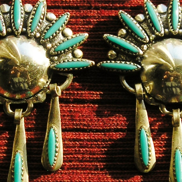 Harvey Era Southwest Sterling Silver Petit Point Turquoise Dangle Earrings