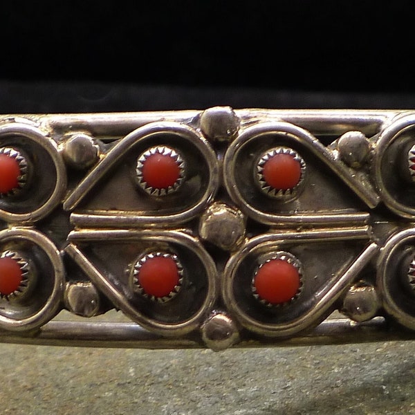 Zuni Sterling Silver Coral Cuff Bracelet