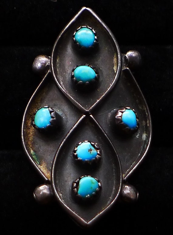 Zuni Sterling Silver Snake Eyes Turquoise Ring - image 2