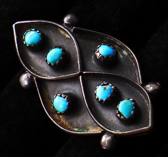 Zuni Sterling Silver Snake Eyes Turquoise Ring - image 1