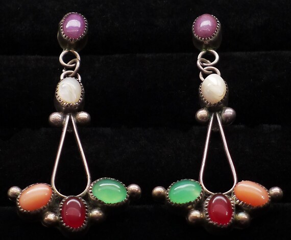 Navajo Sterling Silver Multi- Stone Dangle Earrin… - image 1