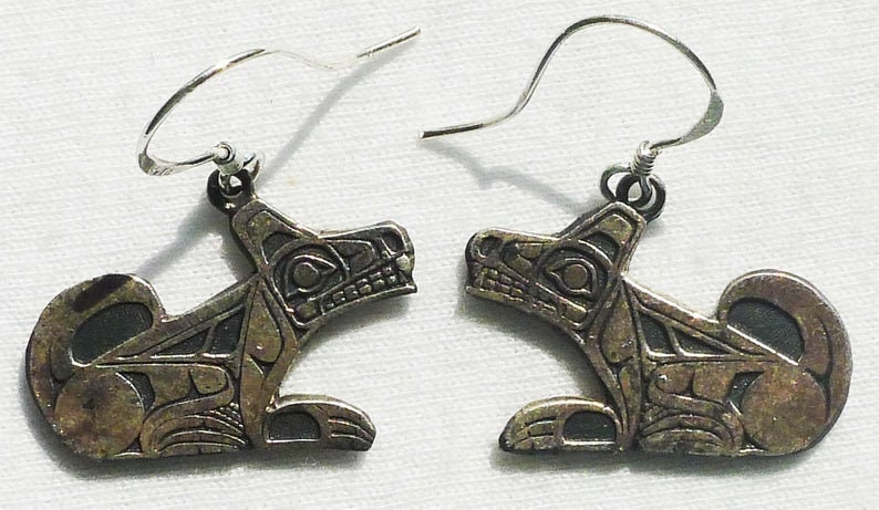 Northwest Coast Sterling Silver Wolf Earrings