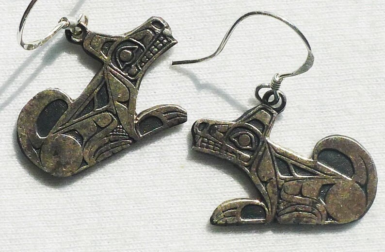 Northwest Coast Sterling Silver Wolf Earrings