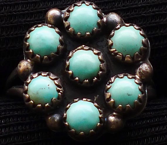 Southwest Sterling Silver Snake Eyes Turquoise Sunburst Ring