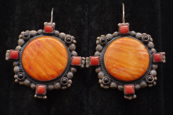Marie Thompson Native American Navajo Turquoise Spiny Oyster Gaspeite Sterling Silver Earrings Marie Thompson Native American Navajo Turquoise Spiny Oyster Gaspeite Sterling Silver Earrings