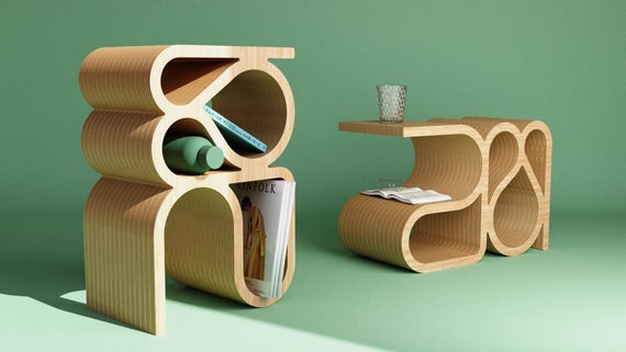 Curved Side Table CNC Files | Parametric Bookshelf Design | Minimalist Functional Bedside Table | DIY Storage Plans | Digital Furniture