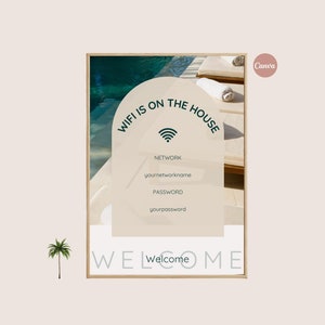 Editable and printable Wifi sign template with Wifi password sign. Minimalistic design sign for Airbnb and business, restaurants and salons