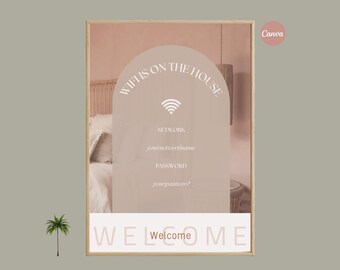 Editable and printable Wifi sign template with Wifi password sign. Minimalistic design sign for Airbnb and business, restaurants and salons