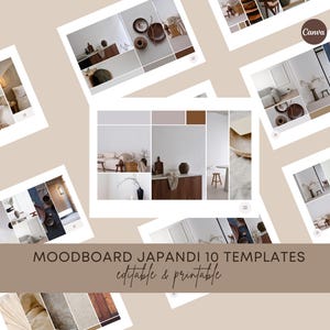 Minimalistic Japandi mood board template canva | 10x editable & printable moodboard | Interior design vision board A4 and US Letter | canva