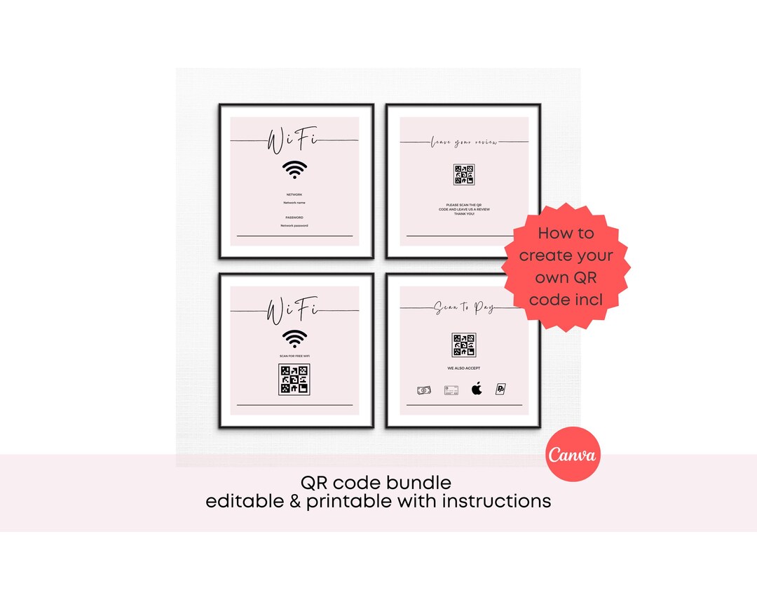 Qr Code Sign Bundle Modern QR Code Sign Bundle | Wifi QR Code Sign | Scan to Pay Sign ...