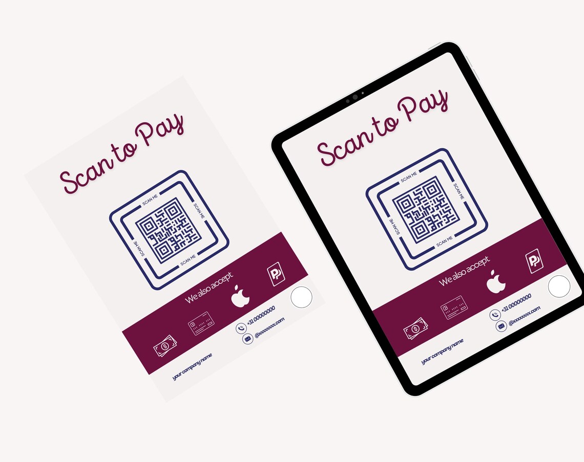 Editable and Printable Scan to Pay Sign Template With Payment Options ...