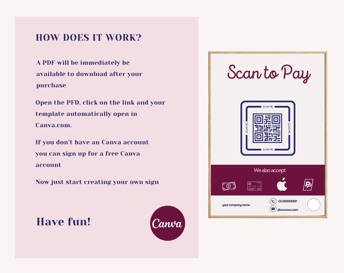 Editable and Printable Scan to Pay Sign Template With Payment Options ...