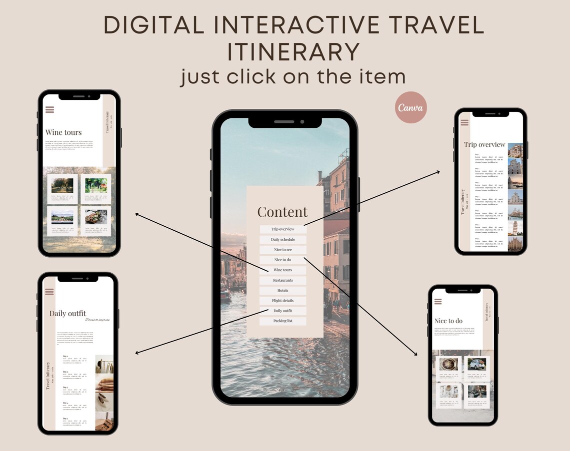 Travel Itinerary Template | Digital Travel Itinerary | Girls Trip ...