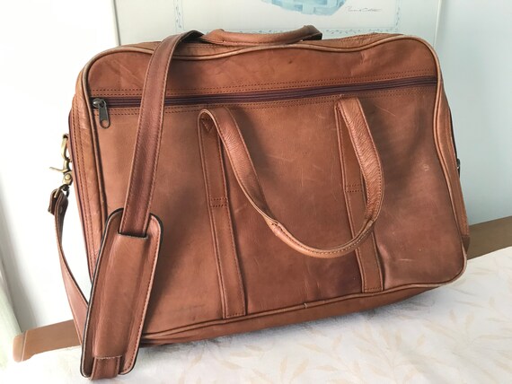 Expanding Leather Laptop Briefcase Shoulder Bag