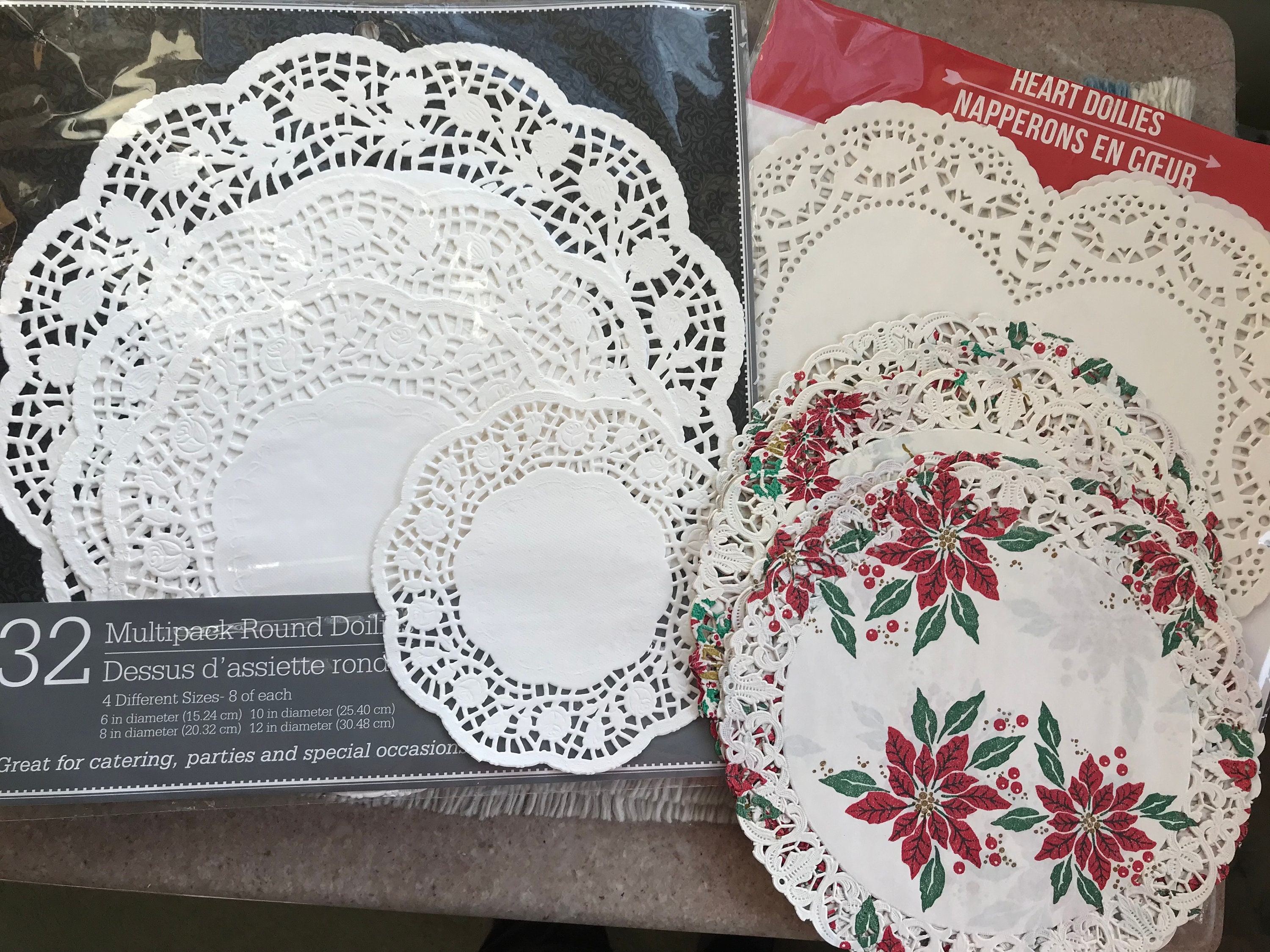 Christmas Paper Doilies, 90 Piece Lace Assortmentwhite, Poinsettia, Round,  Heart Shaped, Scalloped, 