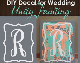 DIY Wedding Unity Painting *DECAL ONLY* Vinyl for canvas, Family initial decal, Decorative letter with frame, vinyl lettering