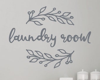 Laundry Room decal | Laundry sticker | Laundry Room wall decal | Leaf wreath accent | Farmhouse decor | Utility Room art | vinyl lettering