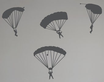 Parachute wall decals (set of 4) | Parachuter wall decal | Skydive wall decal | Skydiving decal | Teen boy room | Skydiving gifts | Skydiver