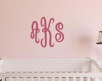 Elegant monogram decal, Fancy cursive decal, Personalized initials, Baby girl nursery wall Teen room decor 3 letter monogram vinyl lettering