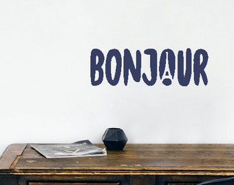 Bonjour wall decal | Eiffel accent | Quote | Word stickers | Paris wall decor | French Country wall art | Provence | French theme bedroom