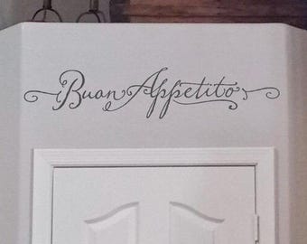 Buon Appetito Kitchen Wall Decal, Italian Quote Vinyl Sticker, Dining Room Decor