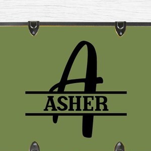 Split letter monogram decal, Personalized cursive decal, Camp trunk name sticker, Vinyl kids gift
