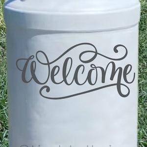 Welcome milk can decal, Front door decal, Welcome vinyl decal, Porch decor, Vinyl decal for milk can, Milk can sticker, Farmhouse porch