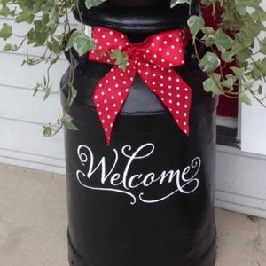 Welcome vinyl decal, Welcome Milk Can decal, Front Door Welcome, Milkcan decal, Porch decor idea, vinyl lettering image 1